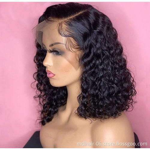 Short Bob Wig Brazilian Curly Lace Front Human Hair Wigs HD Transparent Lace Wigs Preplucked Hairline Wig For Women